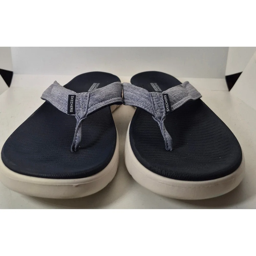 Skechers GoWalk Goga Mat Flip Flops 11 Blue Grey Thong Sandals Comfort Walking
